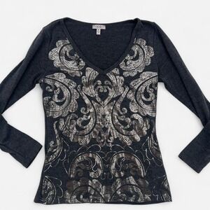 Cache Metallic Printed Long Sleeve Top